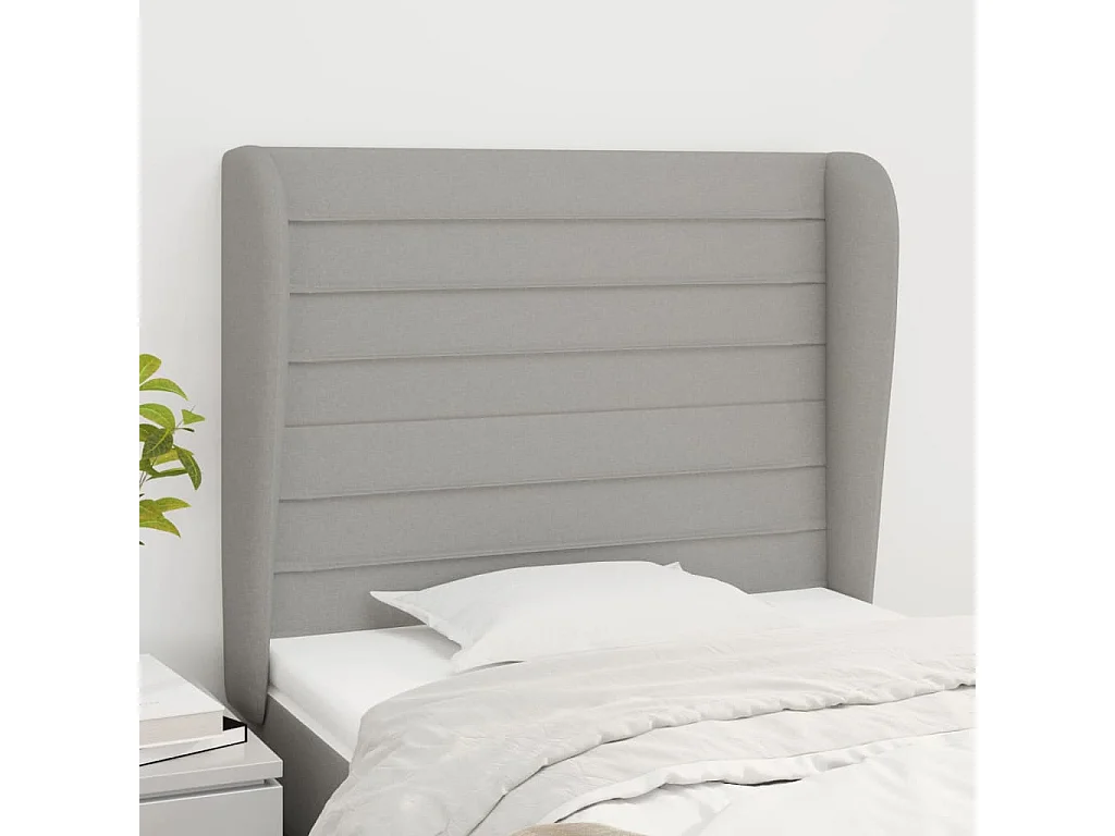 Tête de Lit | Panneau de tête pour lit Moderne avec oreilles Gris clair 103x23x118/128 cm Tissu