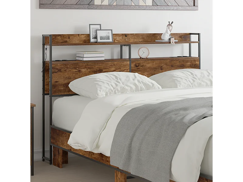 Cabecero | Cabezal de Cama | Mueble cabecero con estante Roble ahumado 150 cm Madera contrachapada