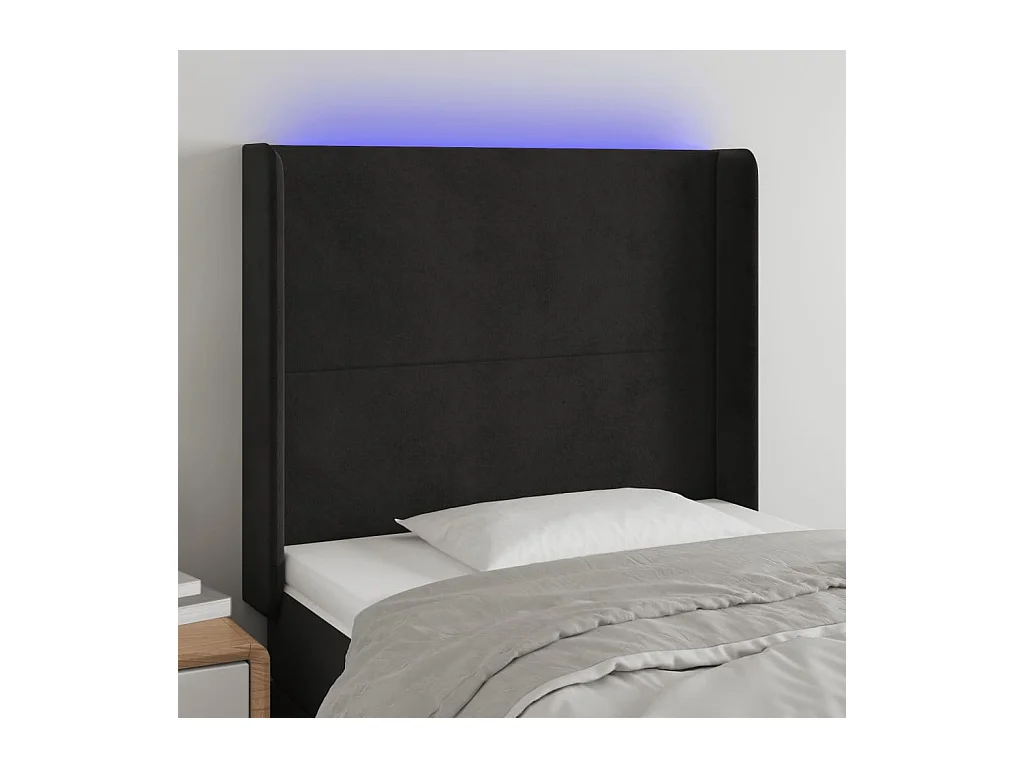 Tête de Lit | Panneau de tête pour lit Moderne à LED Noir 83x16x118/128 cm Velours