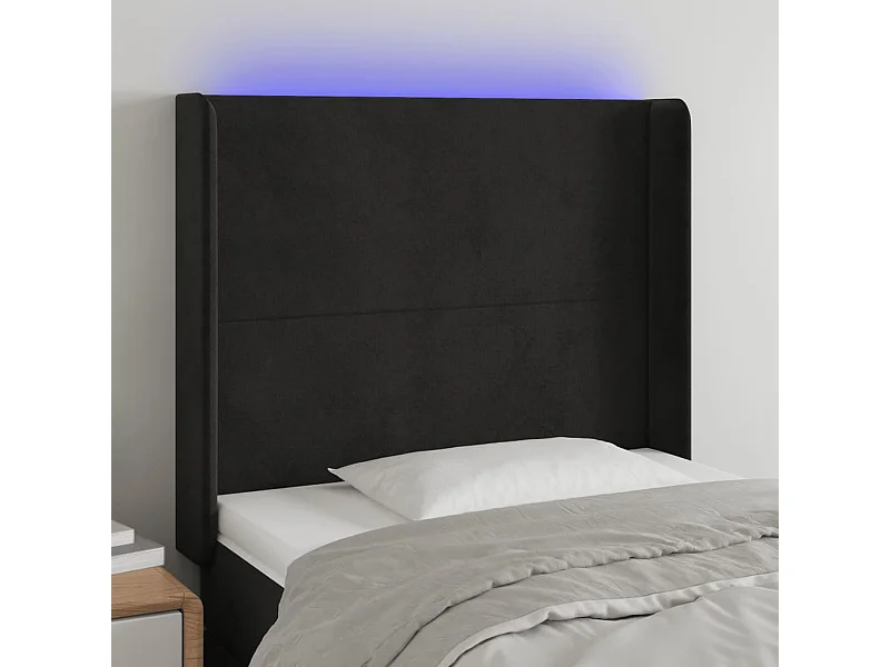 Cabecero | Cabezal de Cama | Mueble cabecero con LED de terciopelo negro 83x16x118/128 cm