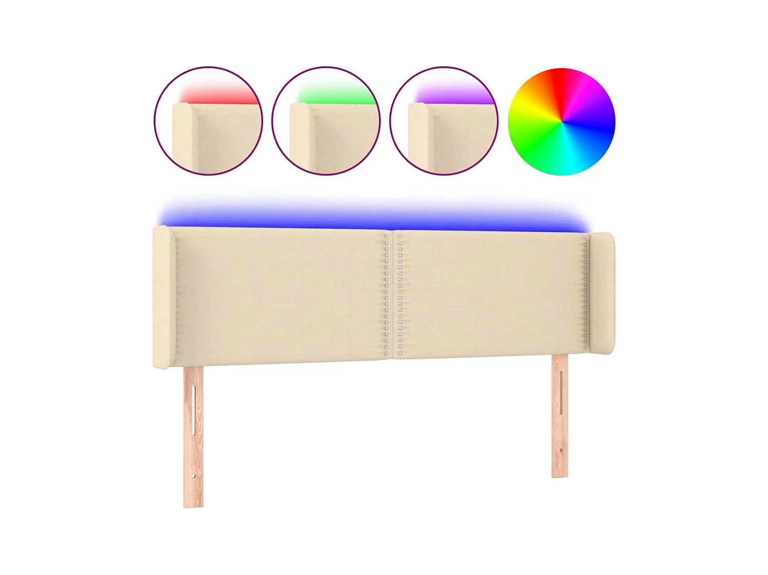 Tête de Lit | Panneau de tête pour lit Moderne à LED Crème 147x16x78/88 cm Tissu