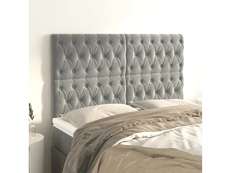 Cabeceros | Cabezal de cama | Mueble de cabecero 4 unidades terciopelo gris claro 72x7x78/88 cm