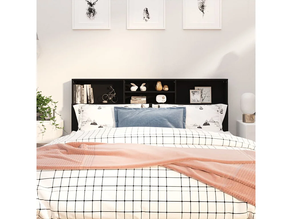 Cabecero de Cama | Cabezal de Cama | Mueble cabecero negro 180x19x103,5 cm