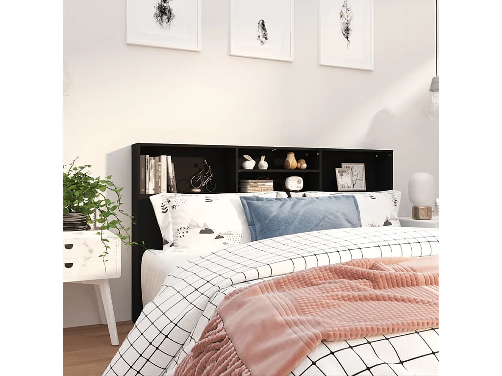 Cabecero de Cama | Cabezal de Cama | Mueble cabecero negro 180x19x103,5 cm