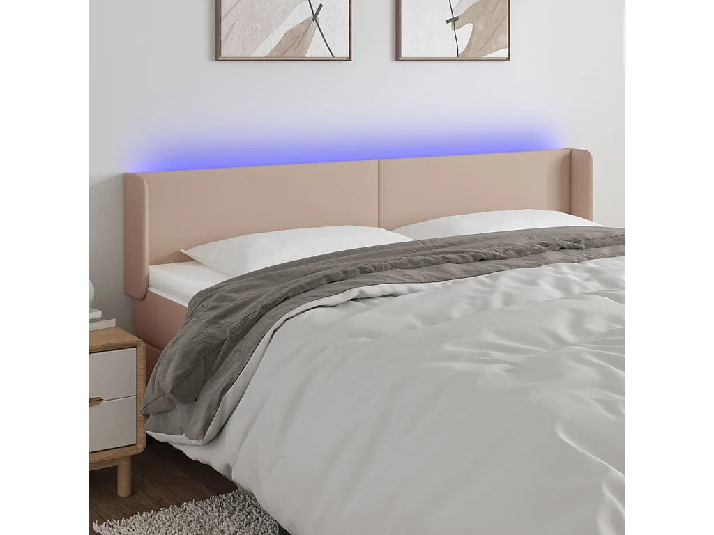 Hoofdbord | Hoofdeinde LED 203x16x78/88 cm kunstleer cappuccinokleurig