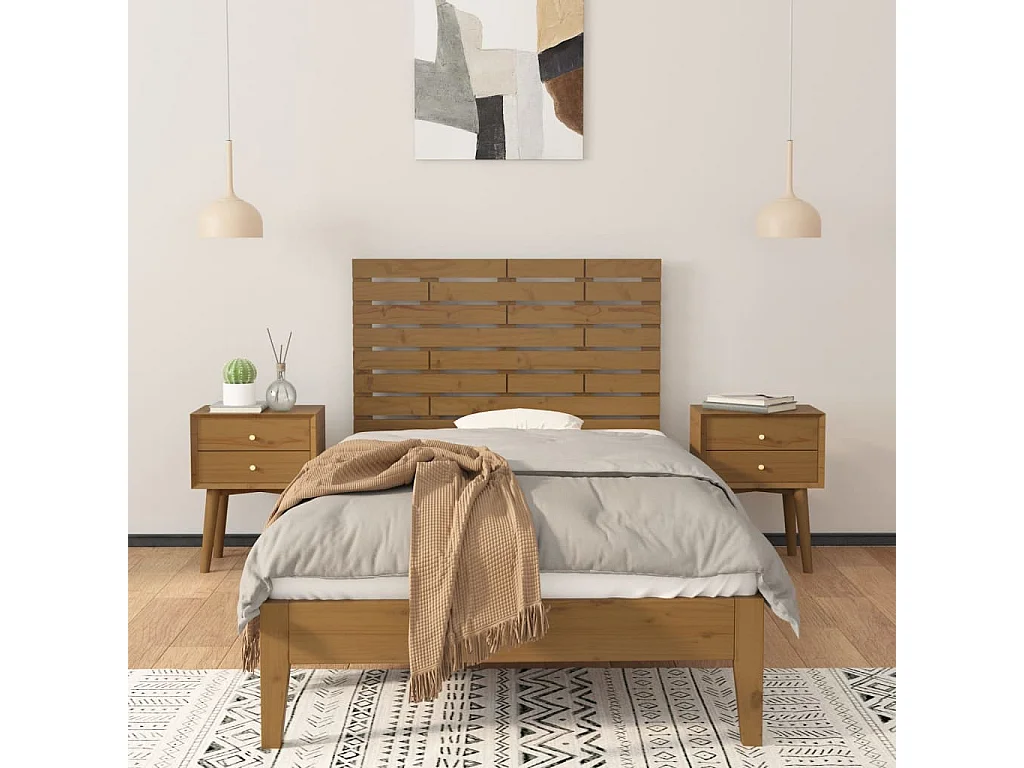 Cabecero cama | Cabezal de cama | Mueble de cabecero pared madera maciza pino marrón miel 96x3x63 cm