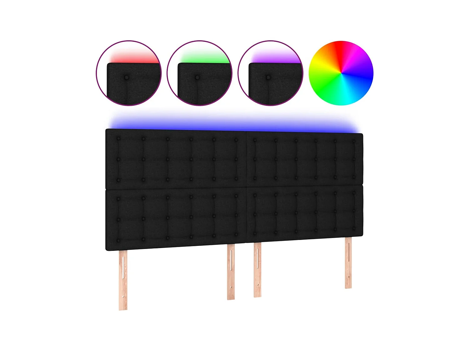 Cabecero | Cabezal de Cama | Mueble cabecero con luces LED tela negro 180x5x118/128 cm