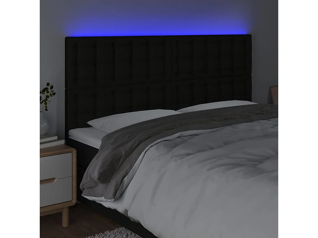 Cabecero | Cabezal de Cama | Mueble cabecero con luces LED tela negro 180x5x118/128 cm