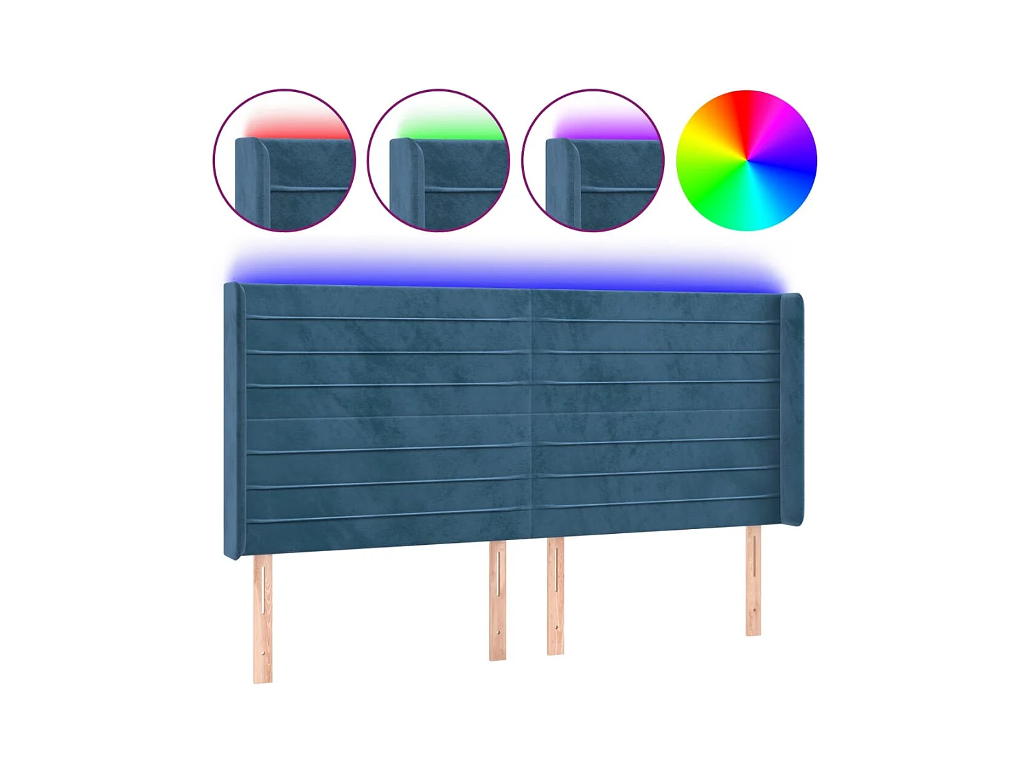 Cabecero | Cabezal de Cama | Mueble cabecero con LED de terciopelo azul oscuro 203x16x118/128 cm