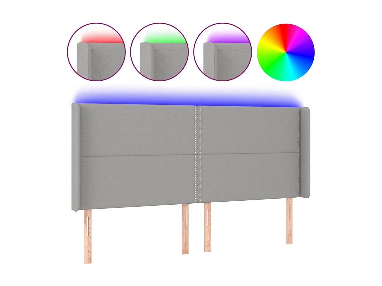 Tête de Lit | Panneau de tête pour lit Moderne à LED Gris clair 203x16x118/128 cm Tissu