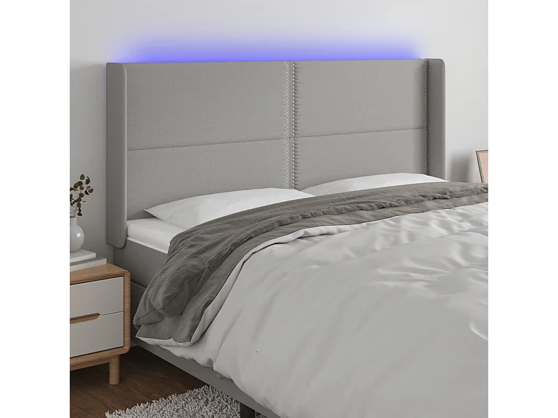 Tête de Lit | Panneau de tête pour lit Moderne à LED Gris clair 203x16x118/128 cm Tissu