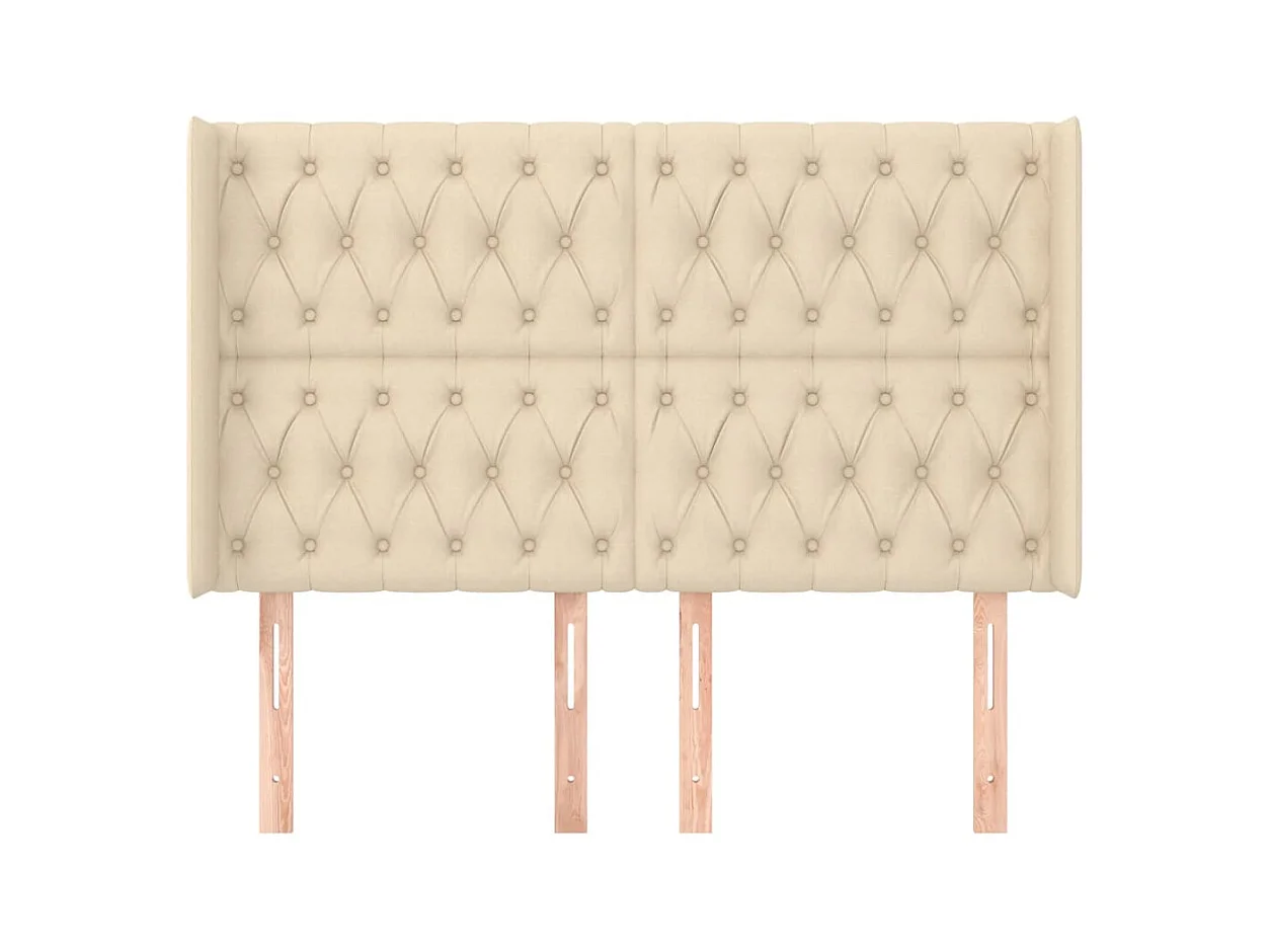 Cabecero | Cabezal de Cama | Mueble cabecero con orejas de tela color crema 147x16x118/128 cm