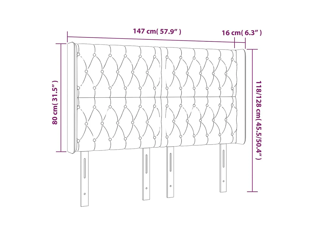 Cabecero | Cabezal de Cama | Mueble cabecero con orejas de tela color crema 147x16x118/128 cm