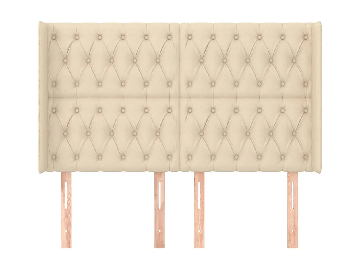 Cabecero | Cabezal de Cama | Mueble cabecero con orejas de tela color crema 147x16x118/128 cm