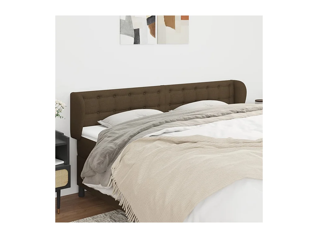 Tête de Lit | Panneau de tête pour lit Moderne avec oreilles Marron foncé 163x23x78/88 cm Tissu