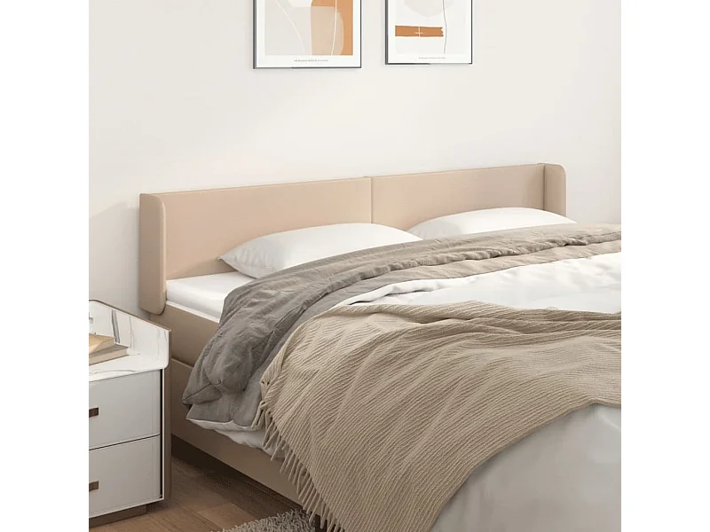 Tête de Lit | Panneau de tête pour lit Moderne avec oreilles Cappuccino 203x16x78/88 cm Similicuir