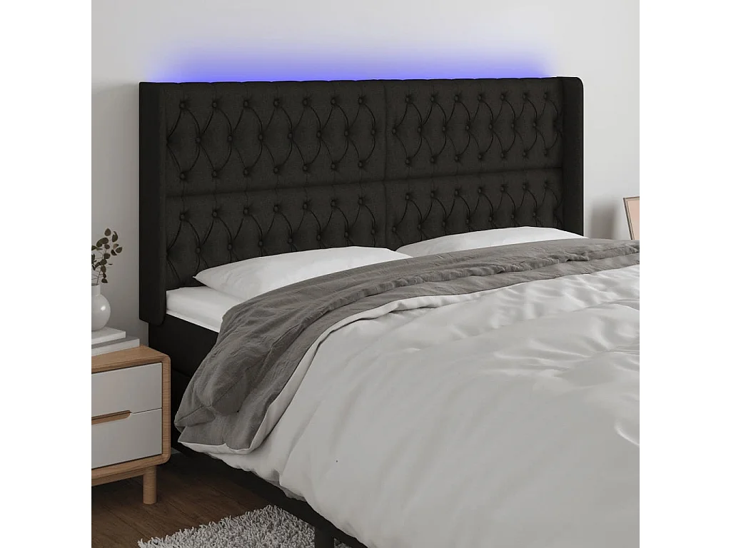 Hoofdbord | Hoofdeinde LED 203x16x118/128 cm stof zwart