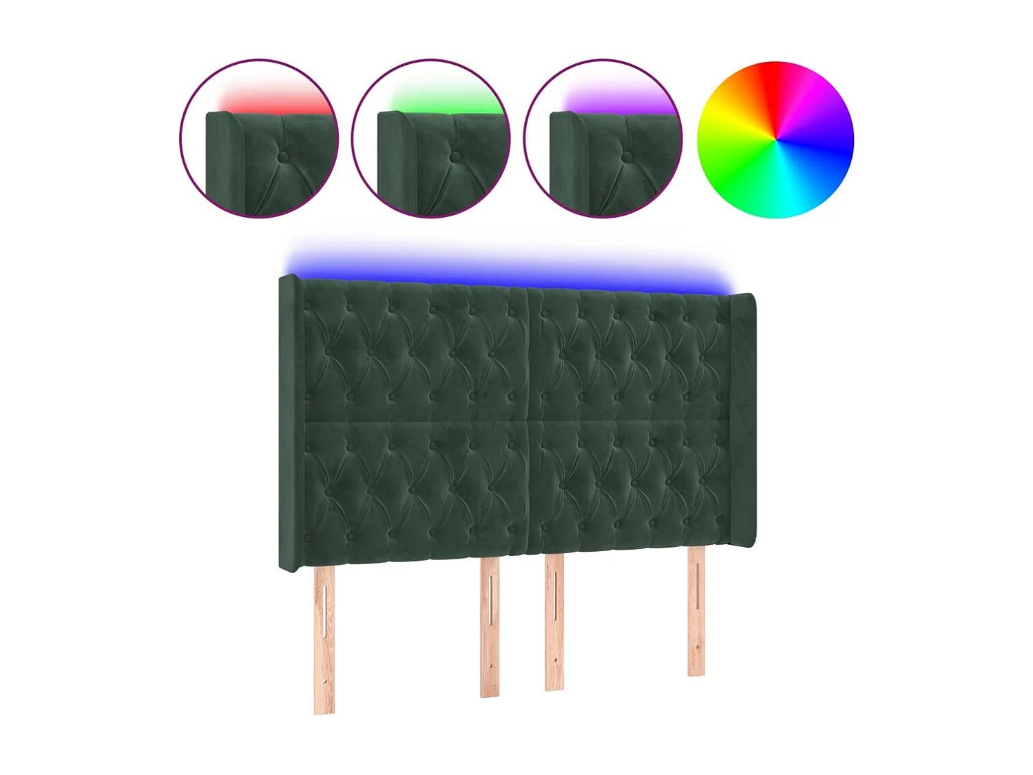 Tête de Lit | Panneau de tête pour lit Moderne à LED Vert foncé 147x16x118/128 cm Velours