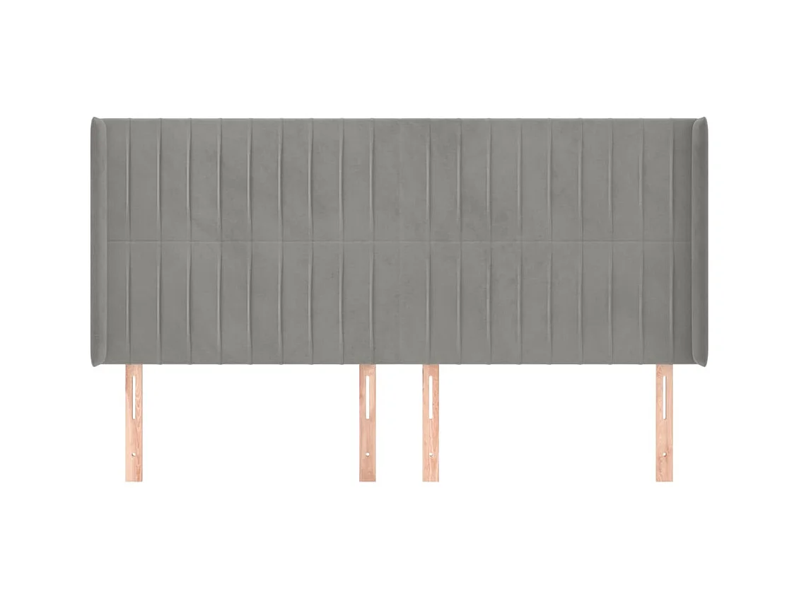 Cabecero | Cabezal de Cama | Mueble cabecero con orejas de terciopelo gris claro 183x16x118/128 cm