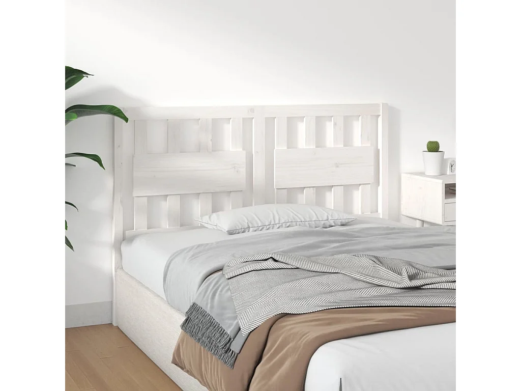 Tête de Lit | Panneau de tête pour lit Moderne blanc 140,5x4x100 cm bois massif de pin