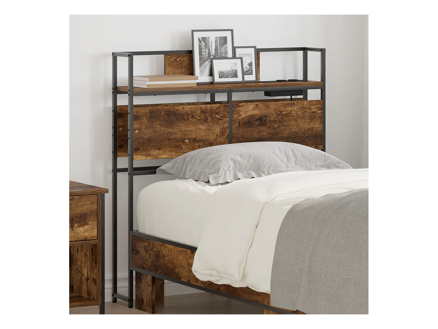 Tête de Lit de rangement | Panneau de tête pour lit Chêne fumé 90 cm Bois d'ingénierie