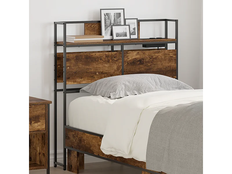 Mueble cabecero con almacenamiento | Cabecera de almacenamiento con estante Roble ahumado 90 cm