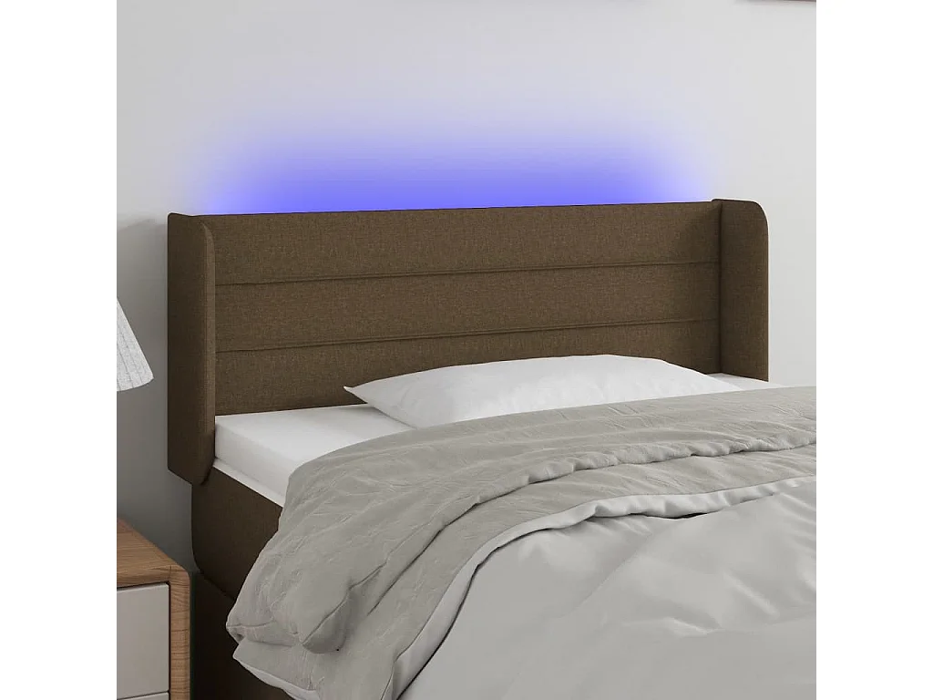 Mueble cabecero | Cabezal de cama | Cabecero con LED de tela marrón oscuro 103x16x78/88 cm