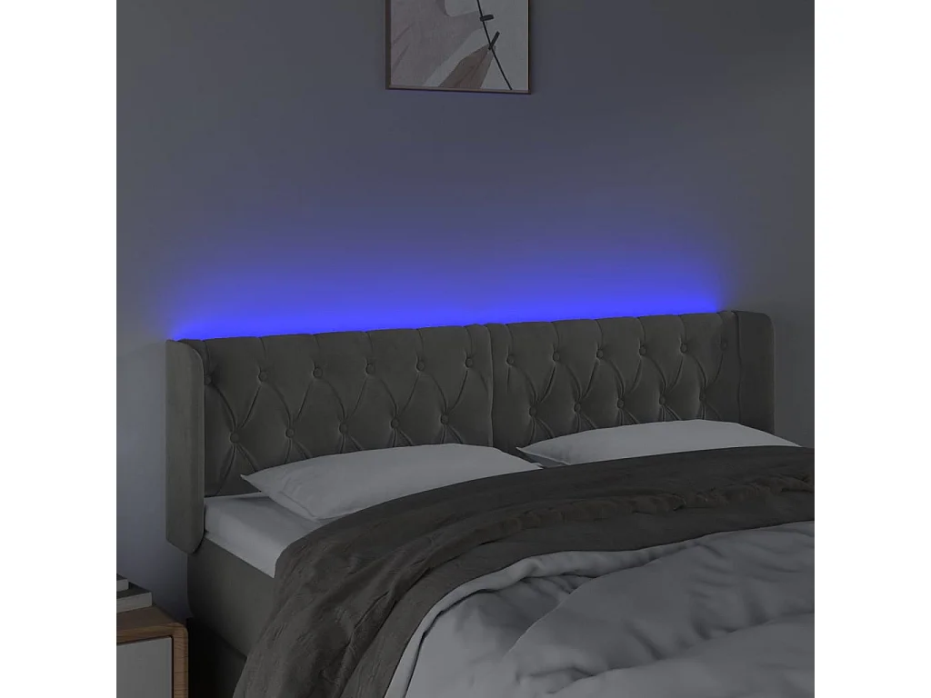 Tête de Lit | Panneau de tête pour lit Moderne à LED Gris clair 147x16x78/88 cm Velours