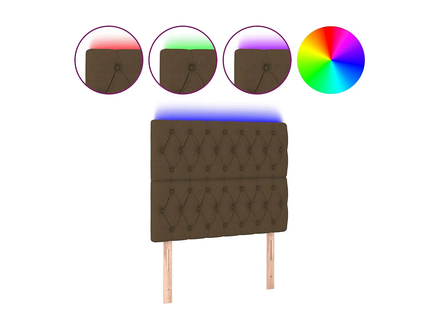Hoofdbord | Hoofdeinde LED 90x7x118/128 cm stof donkerbruin