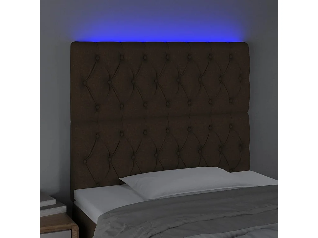 Hoofdbord | Hoofdeinde LED 90x7x118/128 cm stof donkerbruin