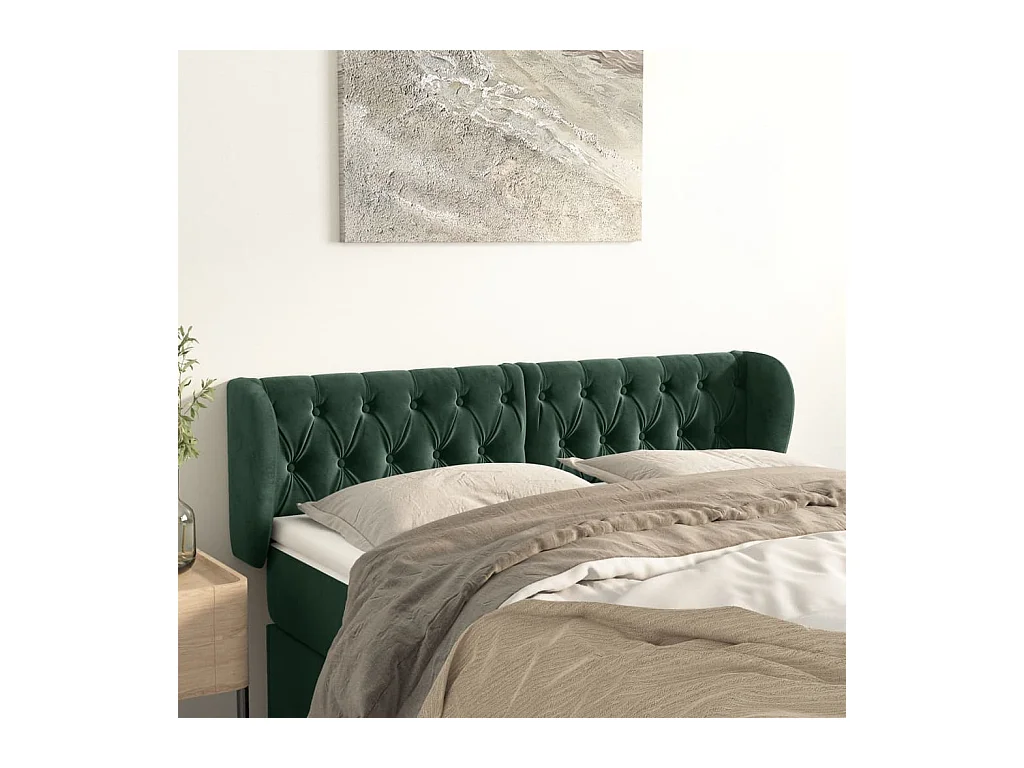 Mueble cabecero | Cabezal de cama | Cabecero de terciopelo verde oscuro 147x23x78/88 cm