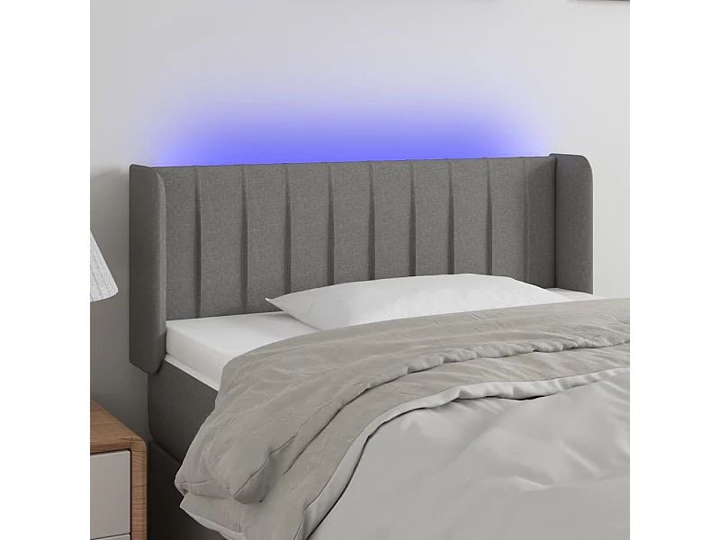 Cabecero | Cabezal de Cama | Mueble cabecero con luces LED de tela gris oscuro 93x16x78/88 cm