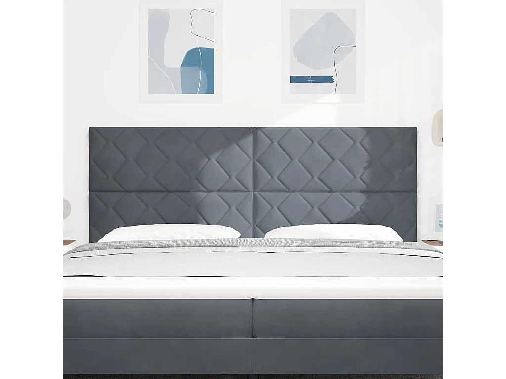 Tête de lit Montage mural | Panneau de tête pour lit Moderne  Géométrique Gris foncé 200 cm Velours