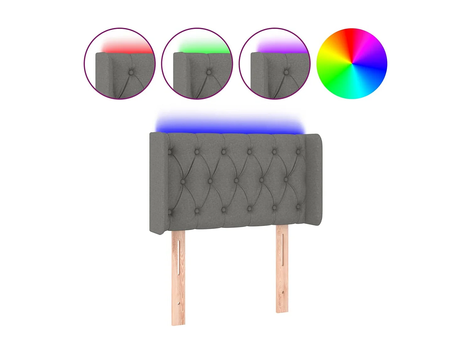 Tête de Lit | Panneau de tête pour lit Moderne à LED Gris foncé 83x16x78/88 cm Tissu