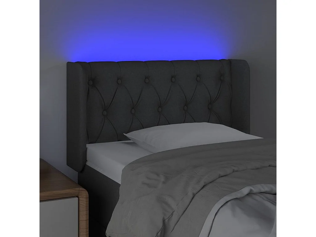 Tête de Lit | Panneau de tête pour lit Moderne à LED Gris foncé 83x16x78/88 cm Tissu
