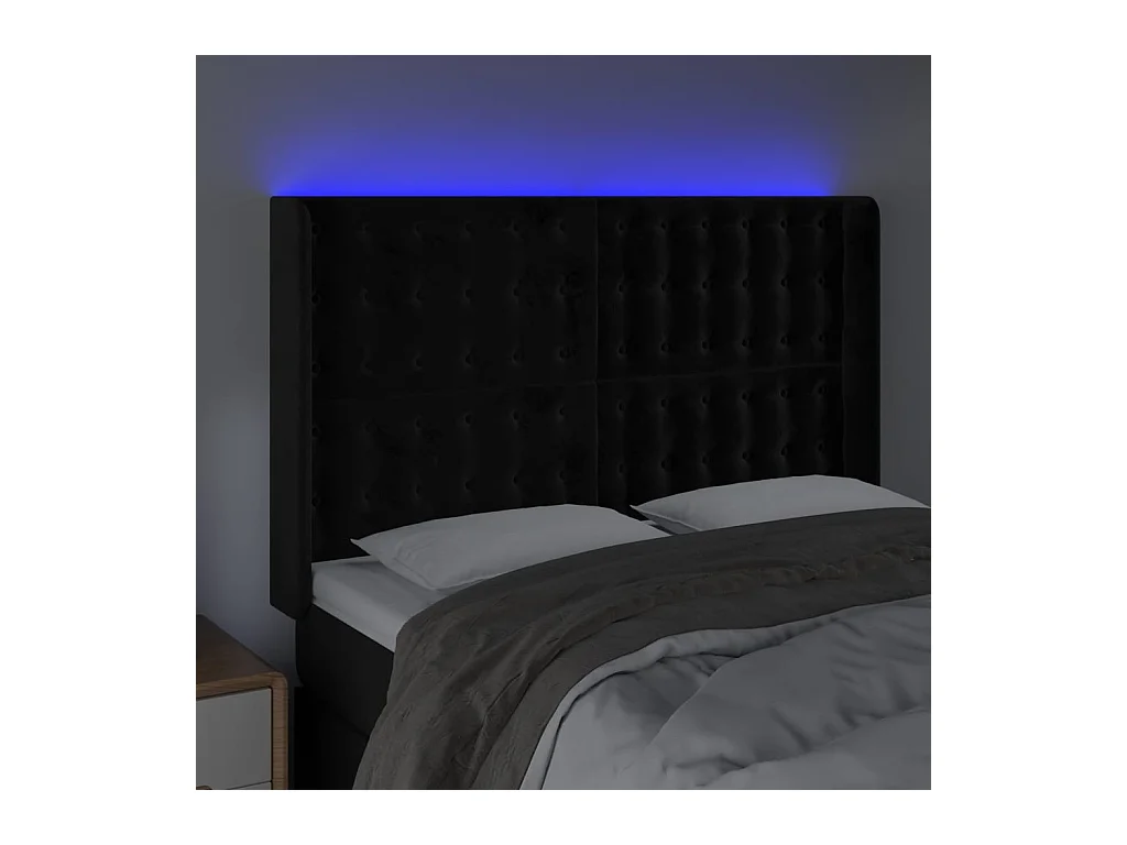 Cabecero | Cabezal de Cama | Mueble cabecero con LED de terciopelo negro 147x16x118/128 cm