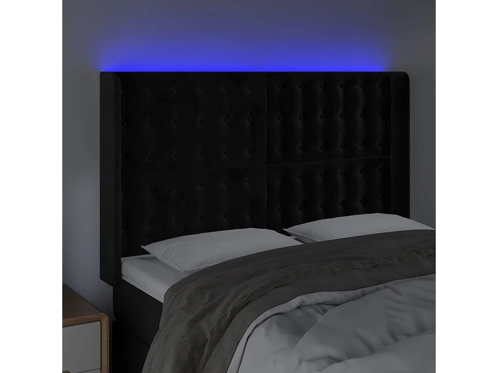 Tête de Lit | Panneau de tête pour lit Moderne à LED Noir 147x16x118/128 cm Velours