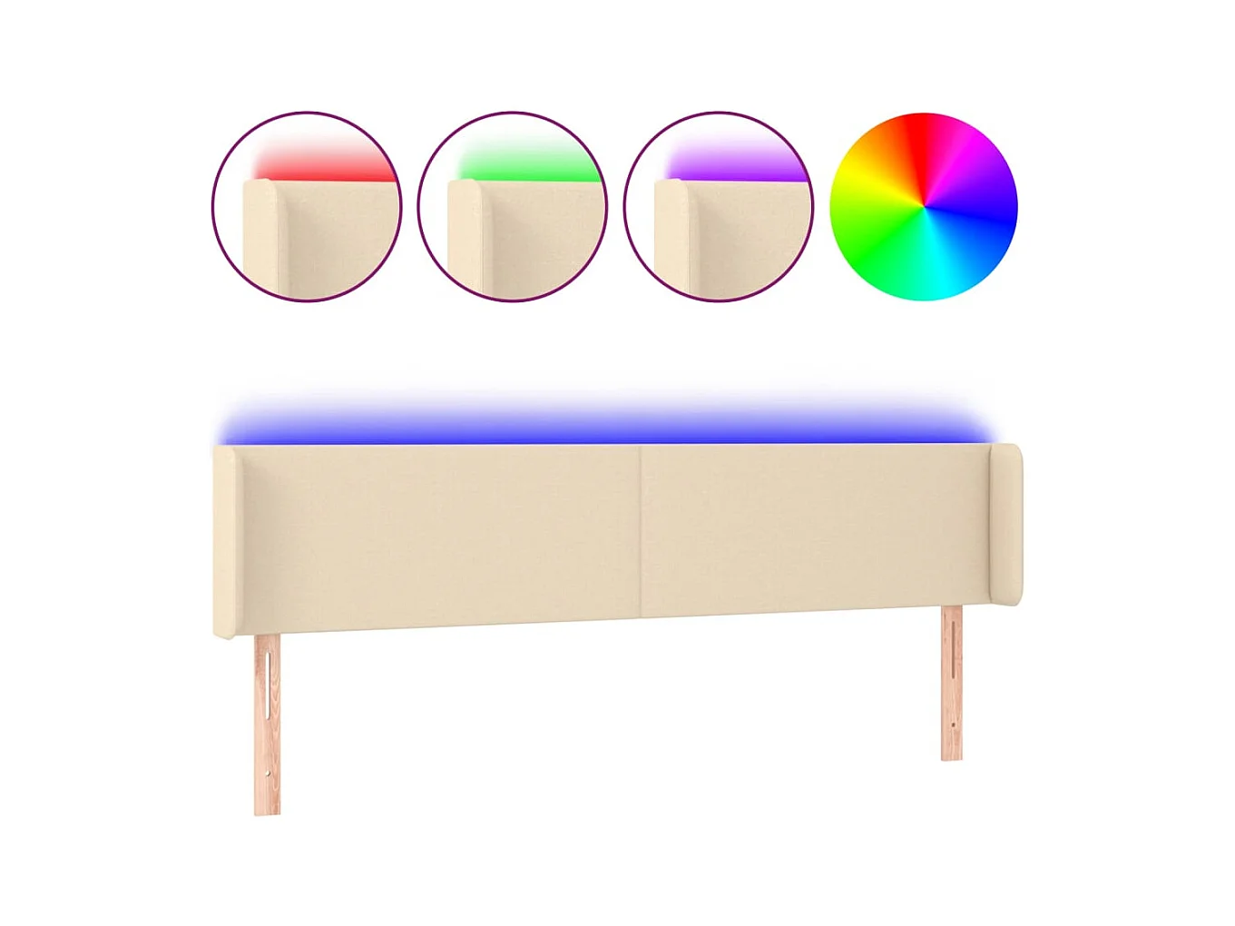 Mueble cabecero | Cabezal de cama | Cabecero con LED de tela crema 203x16x78/88 cm