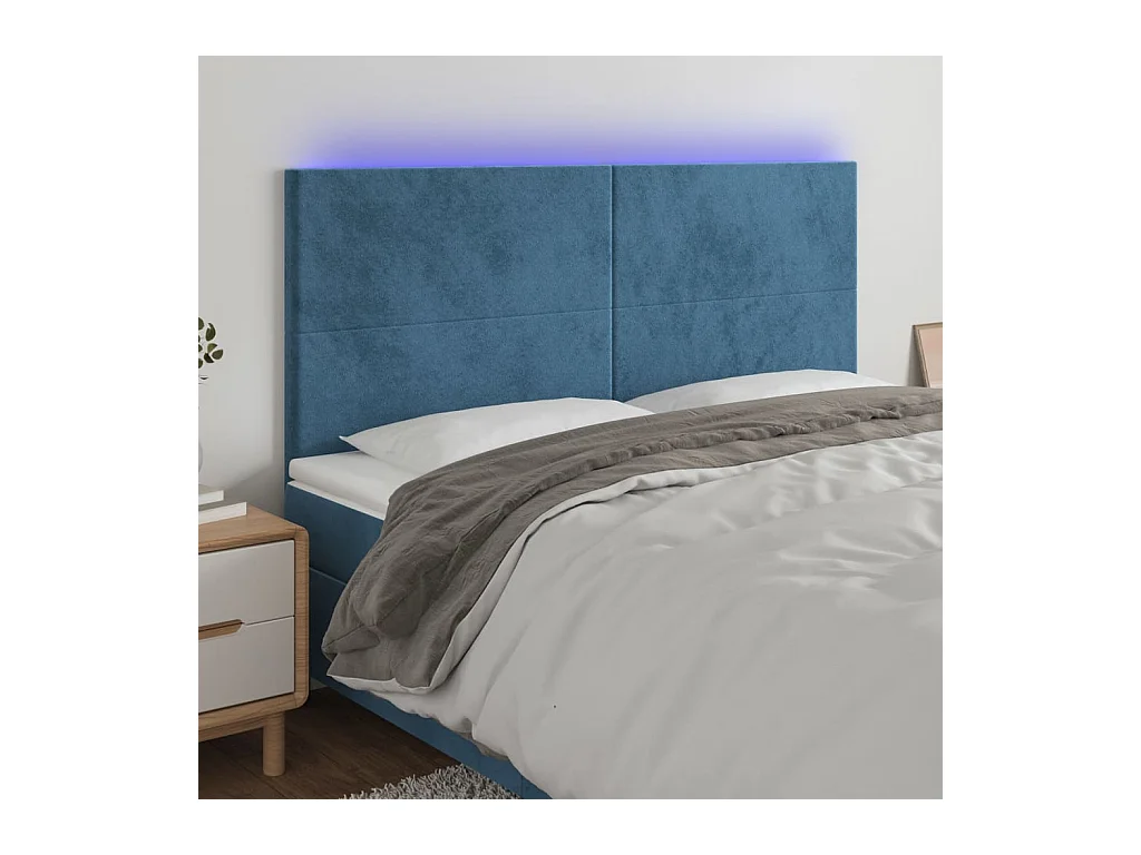 Tête de Lit | Panneau de tête pour lit Moderne à LED Bleu foncé 180x5x118/128 cm Velours