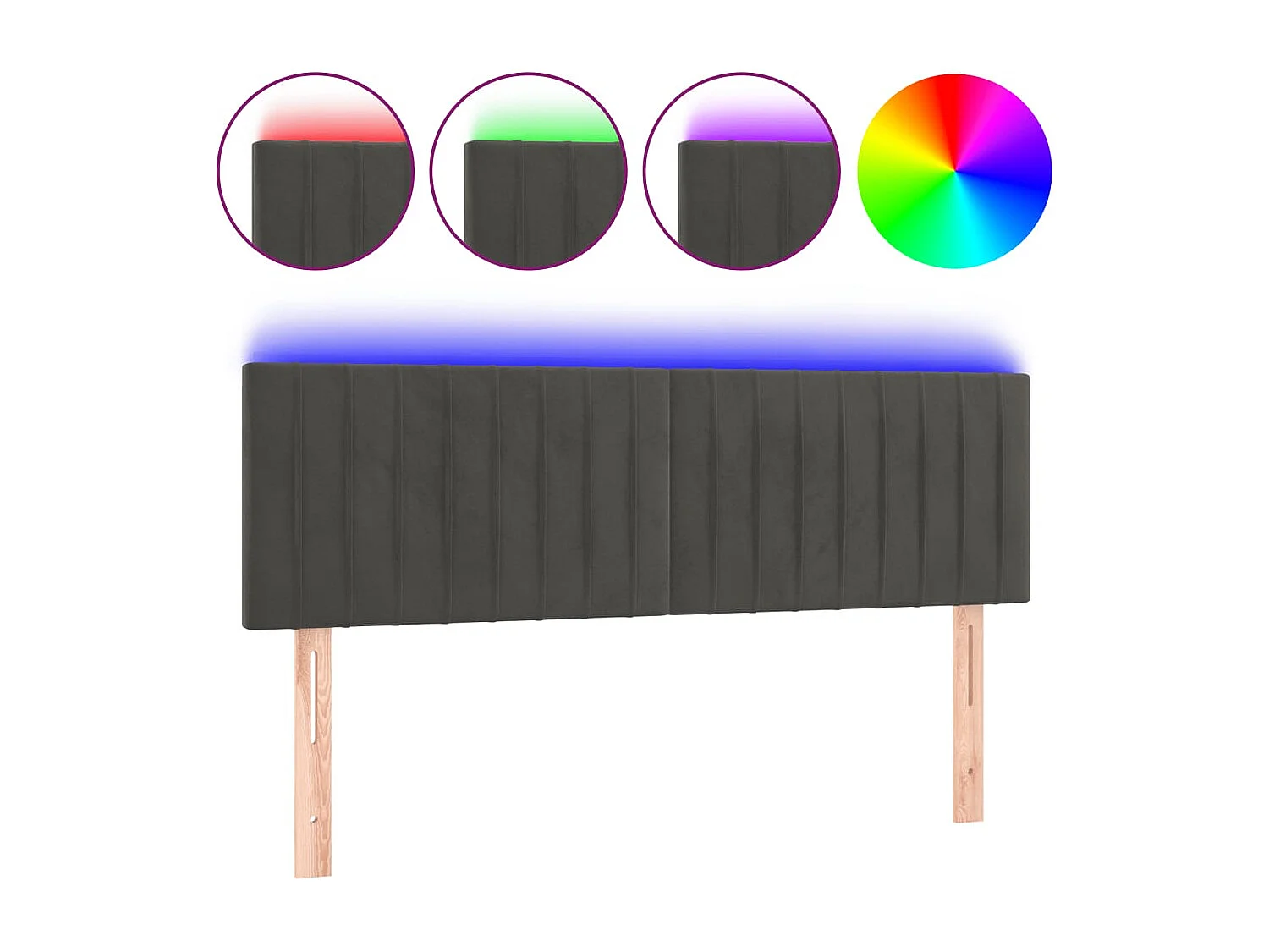 Hoofdbord | Hoofdeinde LED 144x5x78/88 cm fluweel donkergrijs
