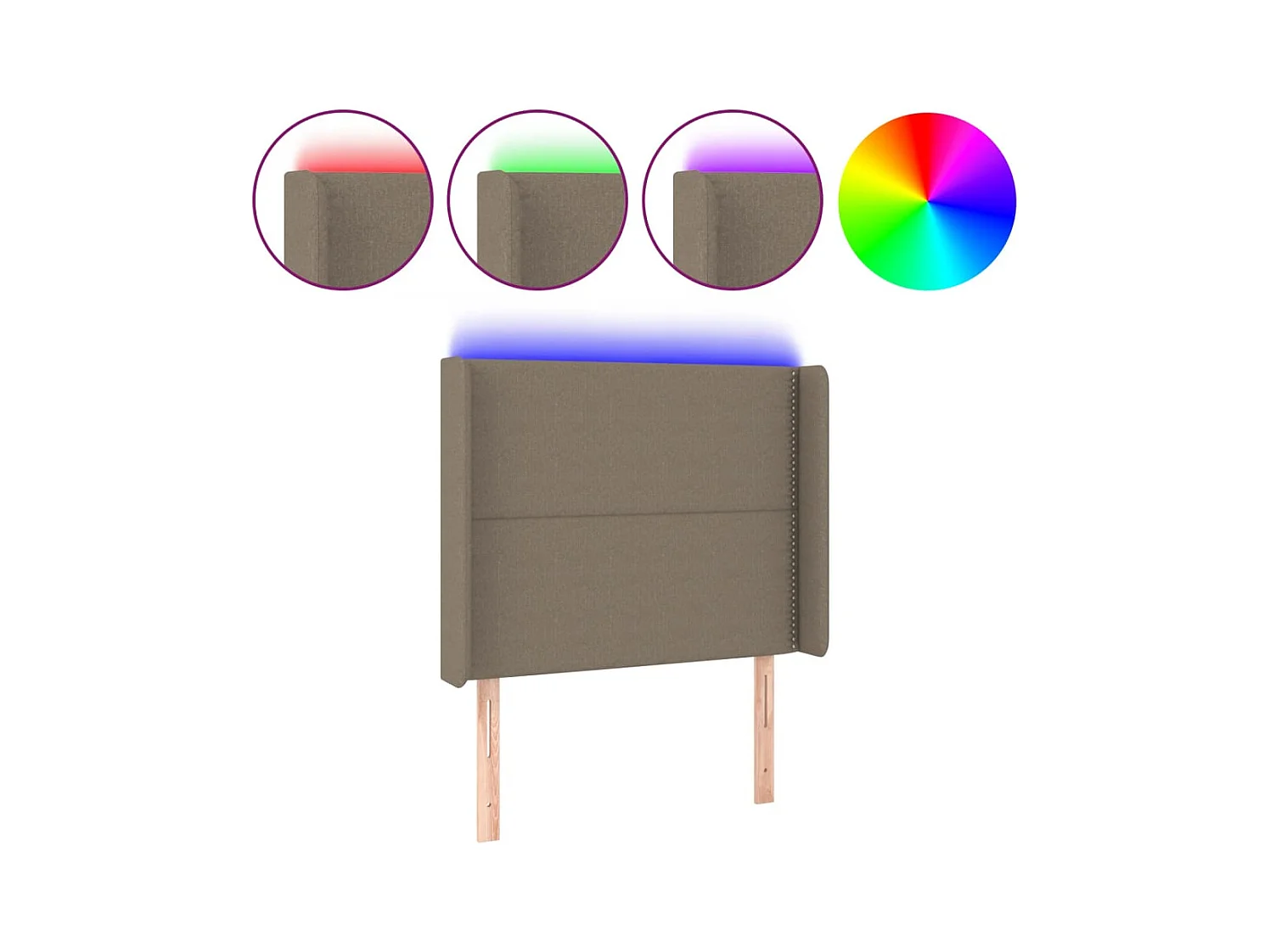 Mueble cabecero | Cabezal de cama | Cabecero con LED de tela gris taupe 93x16x118/128 cm