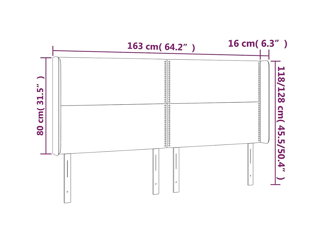 Cabecero | Cabezal de Cama | Mueble cabecero con orejas de terciopelo gris oscuro 163x16x118/128 cm
