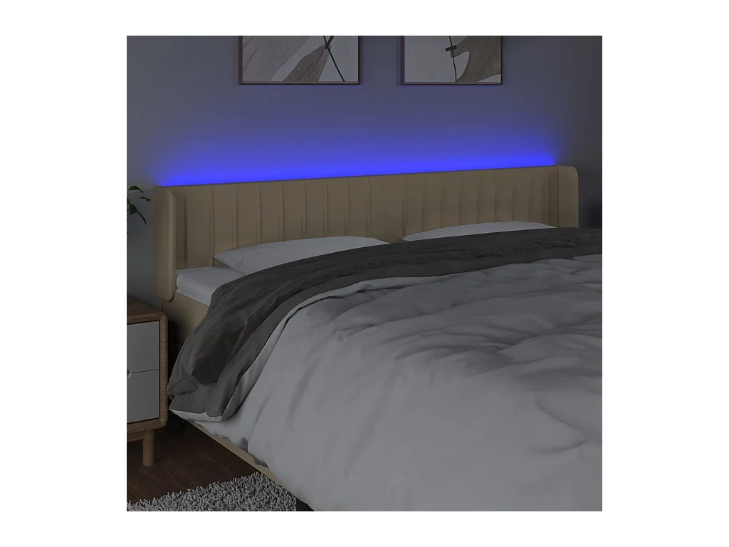 Mueble cabecero | Cabezal de cama | Cabecero con LED de tela crema 163x16x78/88 cm