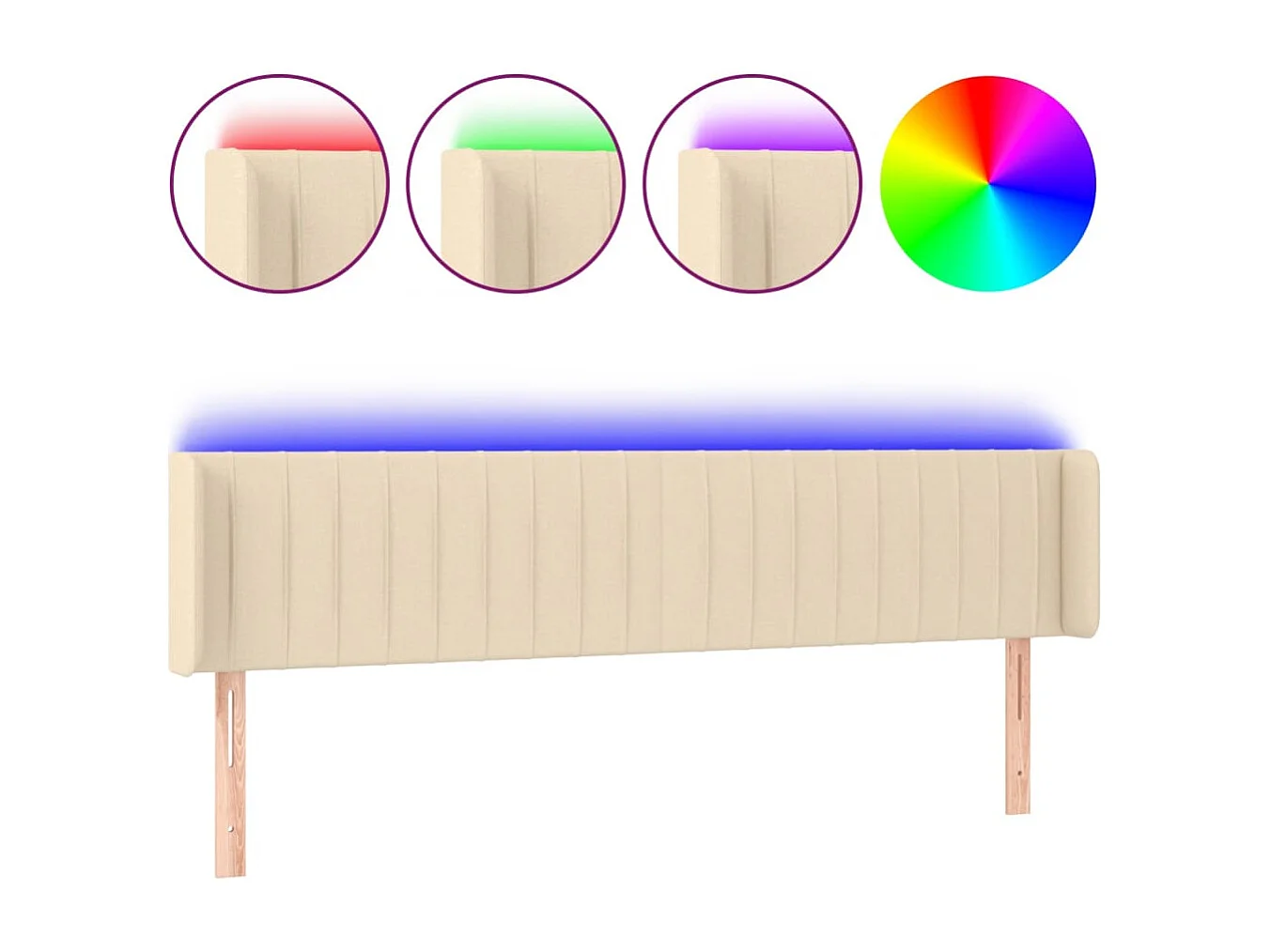 Mueble cabecero | Cabezal de cama | Cabecero con LED de tela crema 163x16x78/88 cm