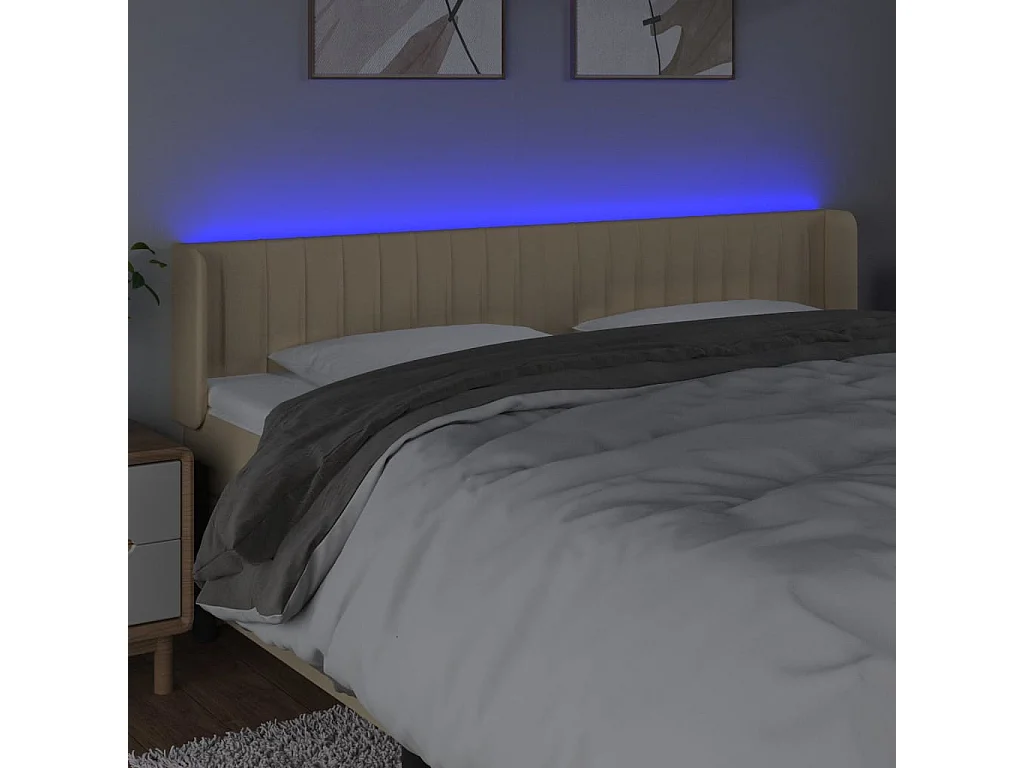 Mueble cabecero | Cabezal de cama | Cabecero con LED de tela crema 163x16x78/88 cm
