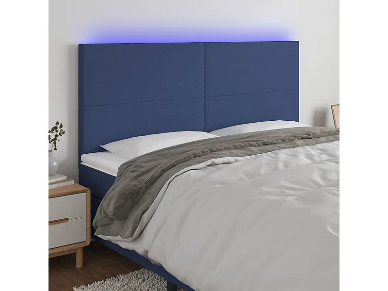 Tête de Lit | Panneau de tête pour lit Moderne à LED Bleu 160x5x118/128 cm Tissu