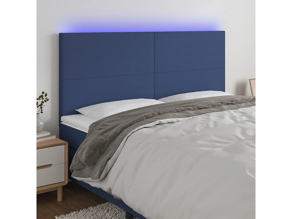 Tête de Lit | Panneau de tête pour lit Moderne à LED Bleu 160x5x118/128 cm Tissu