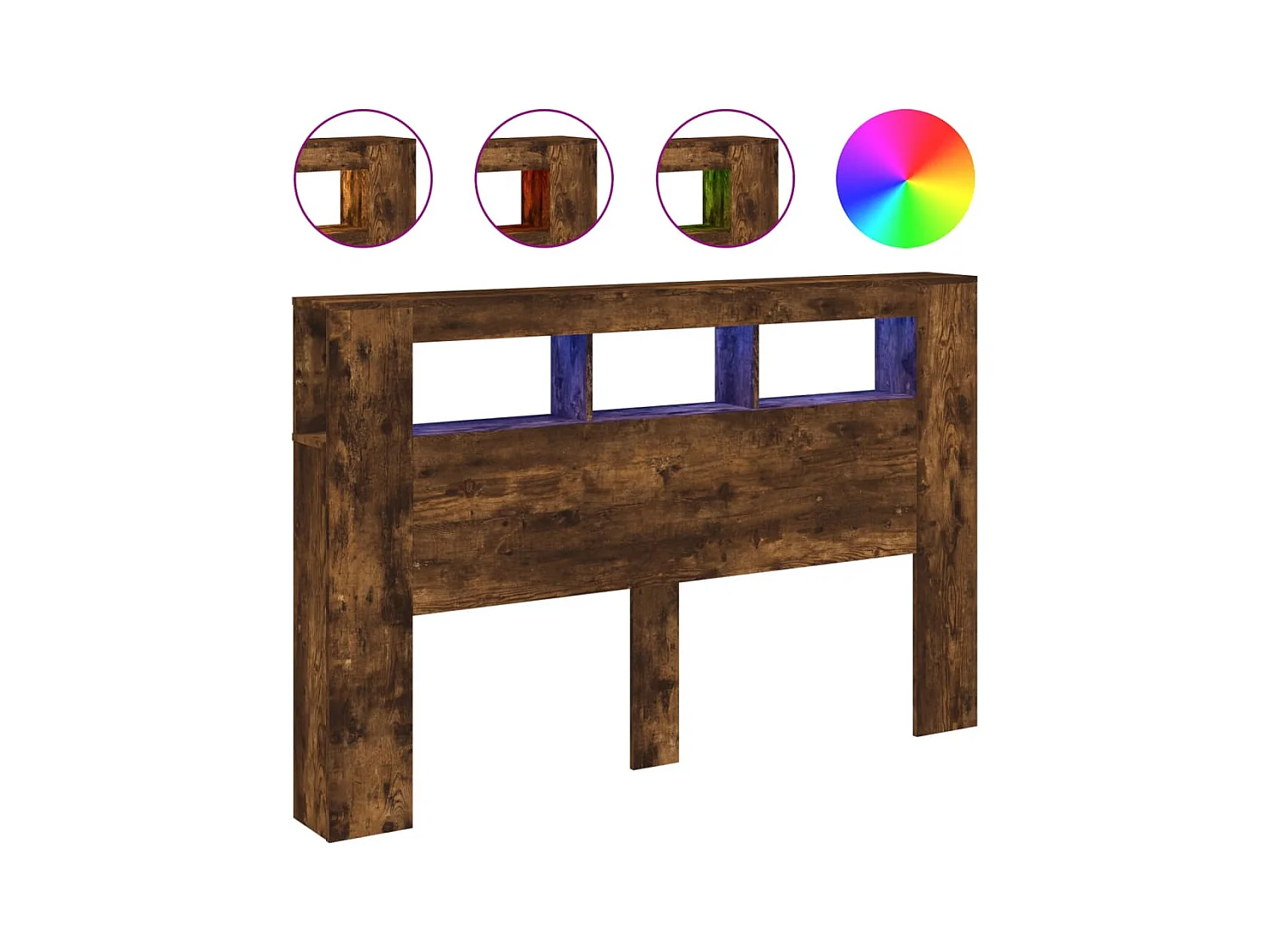 Mueble cabecero | Cabecero | Cabezal de cama LED madera ingeniería roble ahumado 160x18,5x103,5 cm