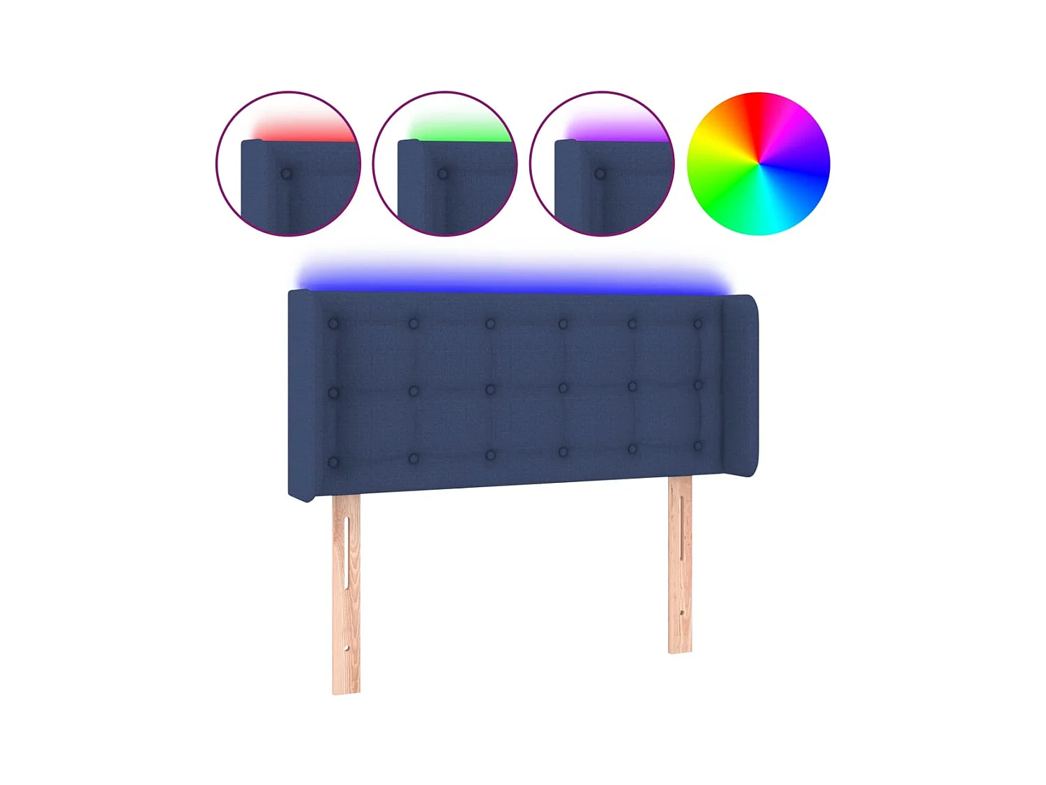 Mueble cabecero | Cabezal de cama | Cabecero con LED de tela azul 93x16x78/88 cm