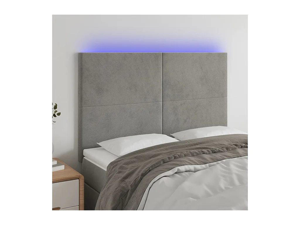 Cabecero | Cabezal de Cama | Mueble cabecero con luces LED terciopelo gris claro 144x5x118/128 cm